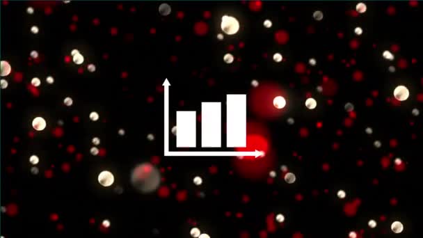Balkendiagramm Symbol Gegen Rote Und Goldene Lichtpunkte Vor Schwarzem Hintergrund — Stockvideo