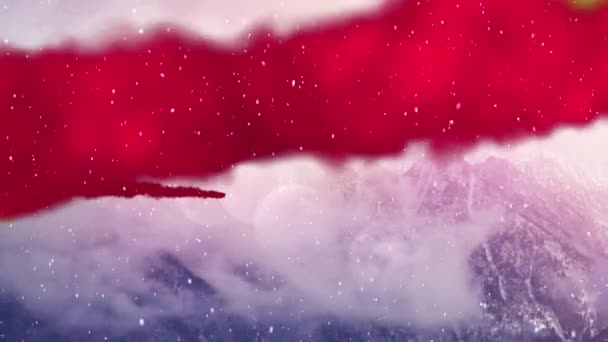 Animacja Czerwonego Zielonego Proszku Nad Zimowymi Górami Padającym Śniegiem Boże — Wideo stockowe