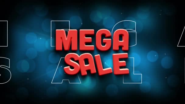 Κινούμενα Σχέδια Του Mega Sale Κείμενο Πάνω Από Μπλε Φωτεινές — Αρχείο Βίντεο