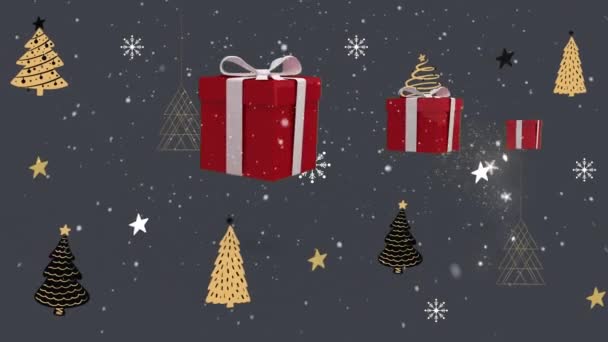 Animation Cadeaux Sur Des Décors Noël Sur Fond Gris Noël — Video