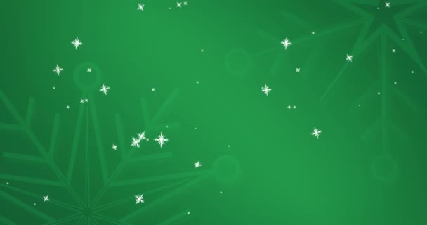 Animacja Płatków Śniegu Spadających Zielone Tło Boże Narodzenie Tradycja Koncepcja — Wideo stockowe