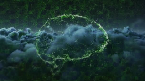 Animación Del Modelo Cerebral Digital Girando Sobre Cielo Nublado Investigación — Vídeo de stock