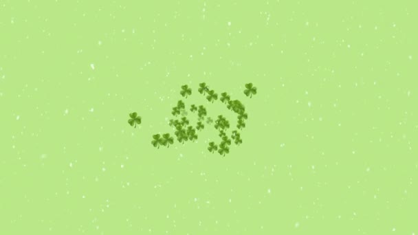 Анимация Снега Падающего Клевер Зеленом Фоне Рождество Традиции Концепция Празднования — стоковое видео