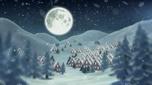 Kış Manzarasına Yağan Karın Animasyonu Noel Gelenek Kutlama Konsepti Dijital — Stok video