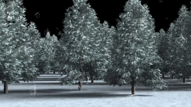 Animazione Regali Che Cadono Sopra Foresta Nevosa Capodanno Natale Tradizione — Video Stock