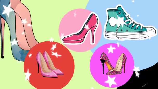 Animation Shoes Icons Black Background Fashion Accessories Background Pattern Concept — Stock Video