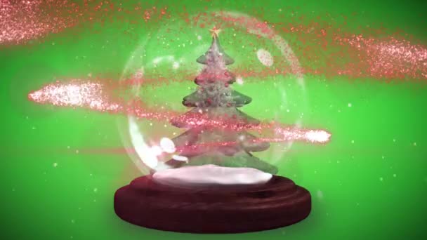 Animation Snow Falling Chritmas Tree Green Background Christmas Winter Tradition — Stock Video