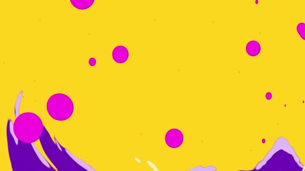 Animace Růžových Kapek Přes Fialové Modré Barvy Víří Vyplňující Žluté — Stock video
