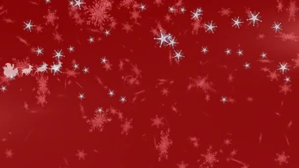 Animation Santa Claus Sleigh Reindeer Moving Falling Snow Christmas Tradition — Stock Video