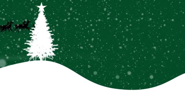 Snow Falling Christmas Tree Winter Landscape Green Background Christmas Festivity — Stock Video