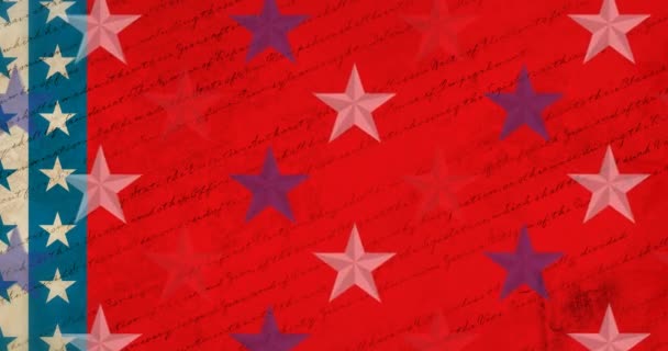 アメリカのパターンと継続のフラグ上の独立した日のテキストのアニメーション アメリカの愛国心独立とお祝いの概念デジタルで生成されたビデオ — ストック動画