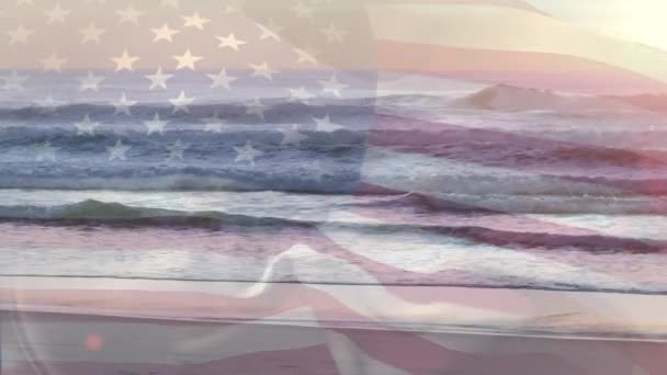 Animation Drapeau Des Etats Unis Soufflant Sur Bonnes Mains Sur — Video