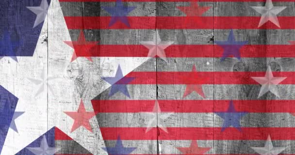 Animation Stars Moving American Flag Pattern American Patriotism Independence Celebration — Stock Video