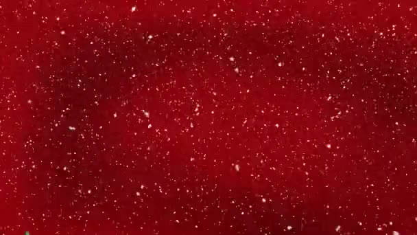 Анімація Снігу Падає Над Зимовими Пейзажами Червоному Тлі Різдво Зима — стокове відео