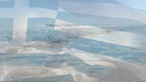 Animace Řecké Vlajky Vlající Nad Vlnami Moři Cestování Dovolená Vlastenectví — Stock video