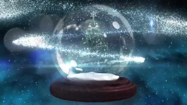 Animation Boule Verre Avec Arbre Noël Étoiles Neige Tombant Sur — Video