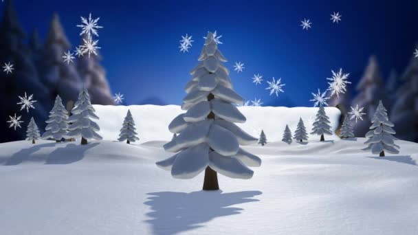 Animazione Neve Che Cade Abeti Paesaggi Invernali Natale Inverno Tradizione — Video Stock
