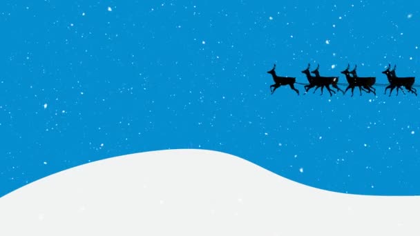 Animation Jultomten Släde Med Renar Som Rör Sig Över Snö — Stockvideo