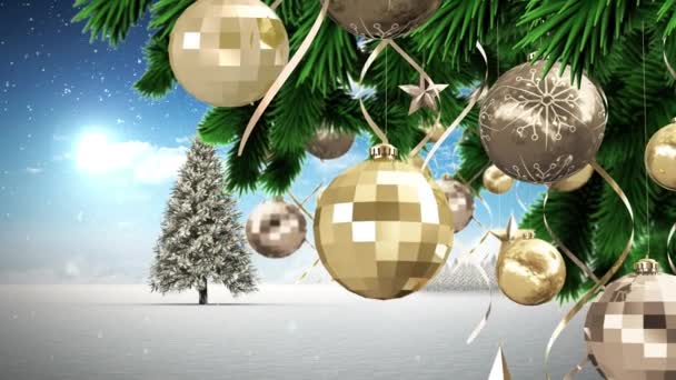 Animation Snow Falling Christmas Decorations Winter Scenery Christmas Winter Tradition — Stock Video