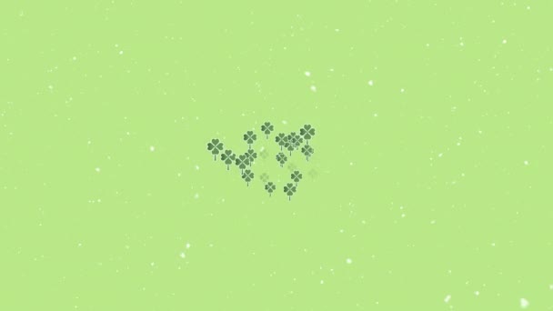 Animation Neige Tombant Sur Des Feuilles Trèfle Sur Fond Vert — Video