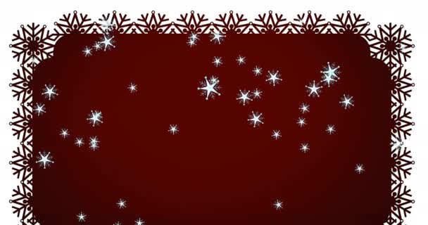 Animação Neve Caindo Sobre Decorações Natal Fundo Borgonha Natal Inverno — Vídeo de Stock