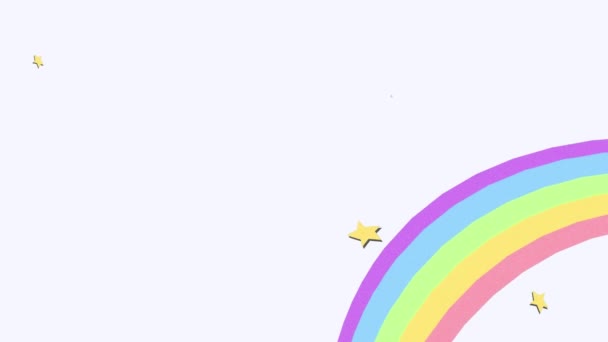 Animation Dog Hand Showing Victory Sign Flowers Rainbow Copy Space — Stock Video