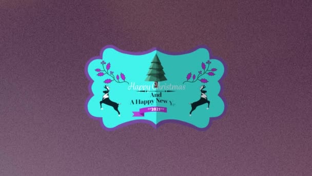 Animación Felicitaciones Navideñas Etiqueta Sobre Fondo Púrpura Navidad Tradición Concepto — Vídeo de stock