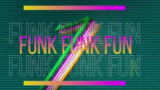 Çizgili Arkaplanda Renkli Işığın Üzerinde Funk Metnin Canlandırması Video Oyunu — Stok video