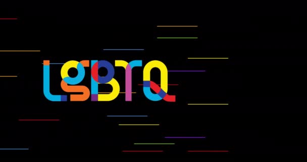 Animação Texto Lqbtq Sobre Listras Arco Íris Fundo Preto Lgbtq — Vídeo de Stock