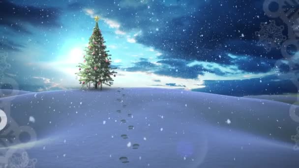 Animation Snow Falling Chritmas Tree Winter Landscape Christmas Winter Tradition — Stock Video