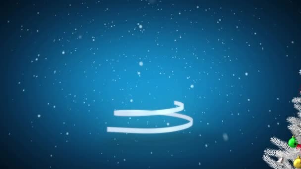 Animation Sapin Noël Formé Rubans Blancs Chutes Neige Noël Tradition — Video