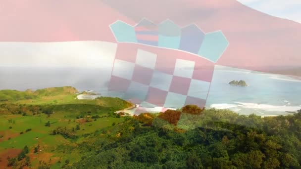 Animation Der Kroatischen Flagge Die Über Dem Meer Weht Reisen — Stockvideo