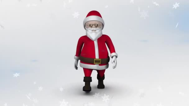 Animación Nieve Cayendo Sobre Santa Claus Caminando Navidad Tradición Concepto — Vídeos de Stock