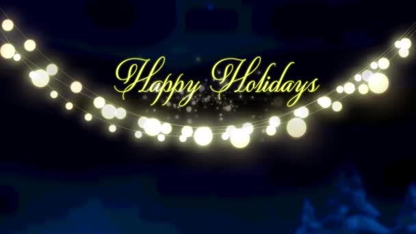 Animation Von Weihnachtsgrüßen Und Leuchtenden Lichtern Über Der Winterlandschaft Weihnachten — Stockvideo