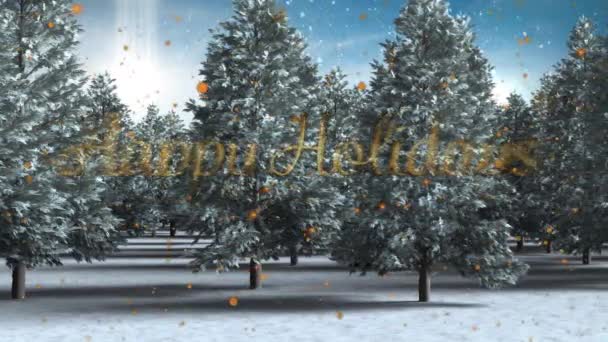 Animatie Van Het Winterlandschap Met Vrolijke Vakantie Tekst Kerstmis Winter — Stockvideo