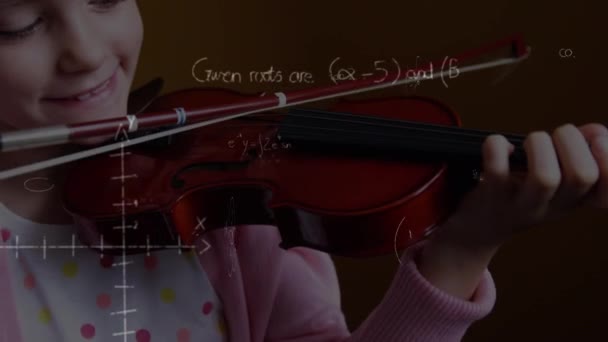 Animação Equações Matemáticas Sobre Estudante Sorrindo Tocando Violino Conceito Educação — Vídeo de Stock