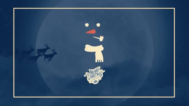 Animazione Testo Buon Natale Pupazzo Neve Nel Paesaggio Notturno Natale — Video Stock