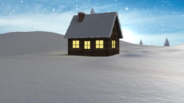 Animação Neve Caindo Sobre Casa Cenário Inverno Natal Tradição Conceito — Vídeo de Stock