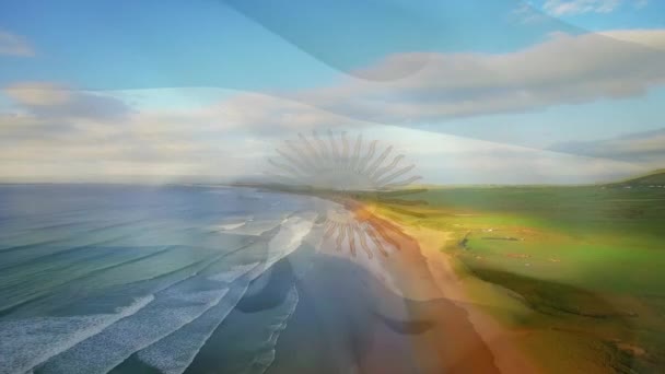 Animation Flag Argentina Blowing Beach Landscape Travel Holidays Patriotism Celebration — Stock Video