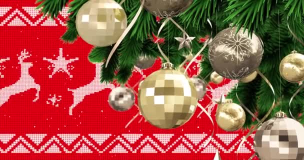 Bauble Decorazioni Albero Natale Icone Sulla Neve Che Cade Sul — Video Stock