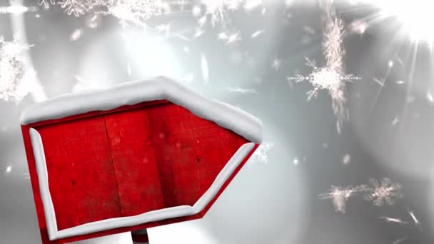 Animation Von Schnee Der Auf Hölzerne Pfeile Fällt Weihnachten Winter — Stockvideo