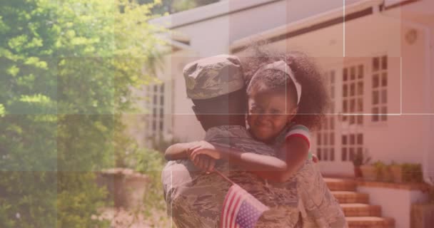 Animace Vlajky Nás Dvou Vlnící Nad Pláčem Afrického Amerického Vojáka — Stock video