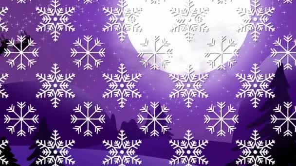 하늘에 강화자들 썰매를 클로스에 대항하여 솔기없는 패턴으로 눈송이를 당긴다 크리스마스 — 비디오