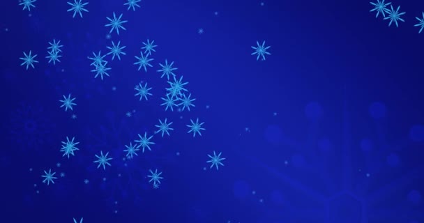 雪花落在蓝色背景上的动画 圣诞节 传统和庆祝概念数字制作的视频 — 图库视频影像