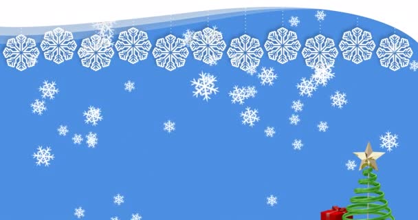 Animación Nieve Cayendo Sobre Fondo Azul Navidad Invierno Tradición Concepto — Vídeos de Stock