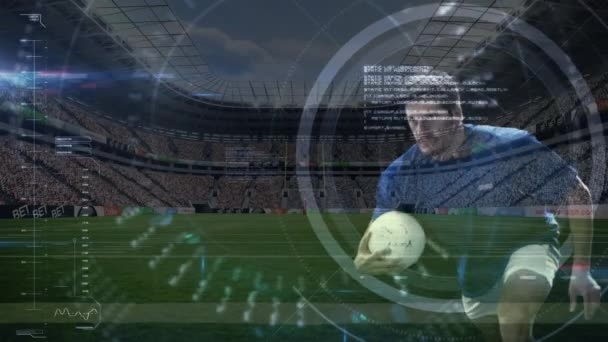 Animación Del Escaneo Del Visor Procesamiento Datos Sobre Jugador Rugby — Vídeo de stock