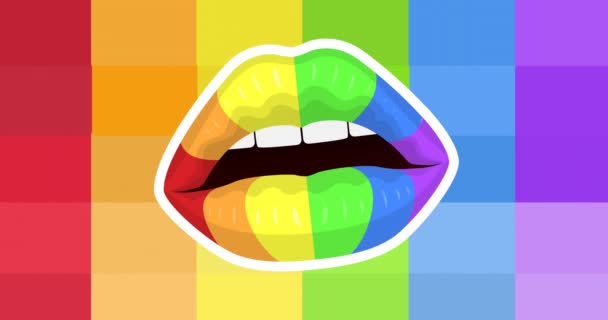 彩虹嘴在彩虹条纹上的动画 Lgbtq自豪与平等庆祝概念数码视频 — 图库视频影像