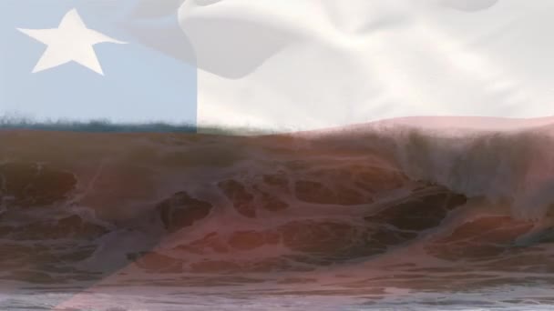 Animace Vlajky Chile Vlající Nad Plážovou Krajinou Cestování Dovolená Vlastenectví — Stock video