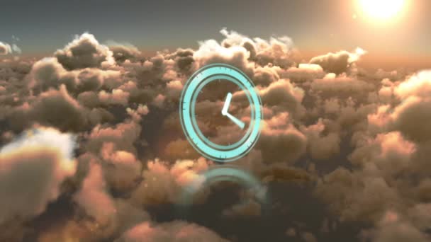 Animációs Óra Mozgó Kezekkel Felhős Égen Kommunikáció Kapcsolat Digitális Interfész — Stock videók