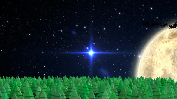 Animación Nieve Cayendo Sobre Paisaje Invernal Con Estrellas Luna Fondo — Vídeos de Stock